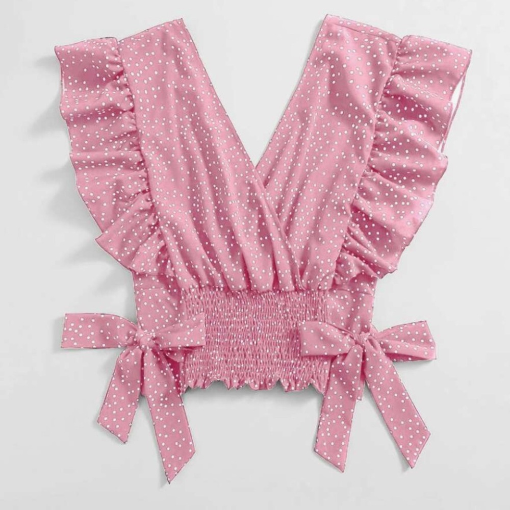 Pink Polka Dot Ruffle Shirt with bows